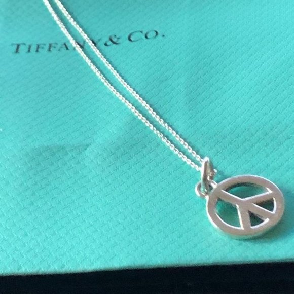 Tiffany & Co. Sterling Silver Large Peace Sign Necklace - 18 Inches - Picture 1 of 4